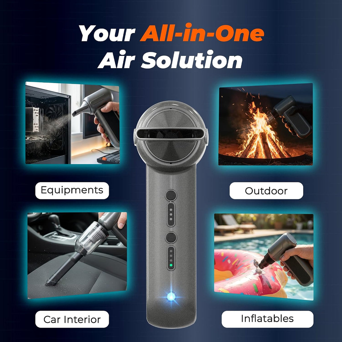 Compressed Air Duster 130000RPM 3-In-1 Mini Vacuum, Turbo Jet Blower Pump, Super Power Electric Air Duster Fast Rechargeable, Turbo Jet Dust Blower for Computer Keyboard, Car Cleaning & Outdoor